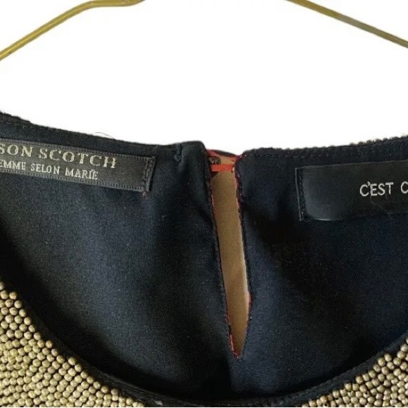 Maison Scotch Womens Sz S Red Spotted Dress Gold Metal Beaded Bib Collar Retro - Picture 5 of 5